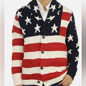 Polo Ralph Lauren Shawl Cardigan Sweaters Stars & Stripes USA Flag - Men's Large